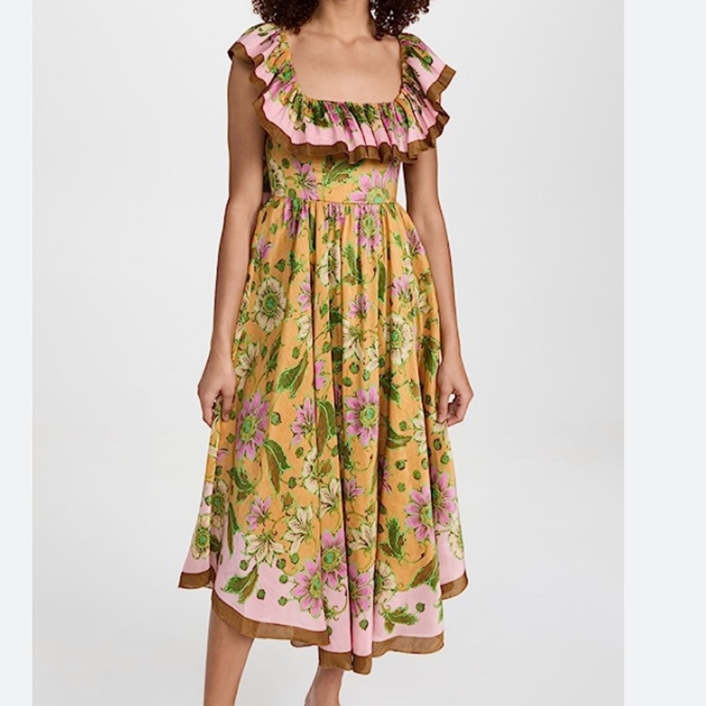 Alemais Winnie Ruffle Neck Midi Dress